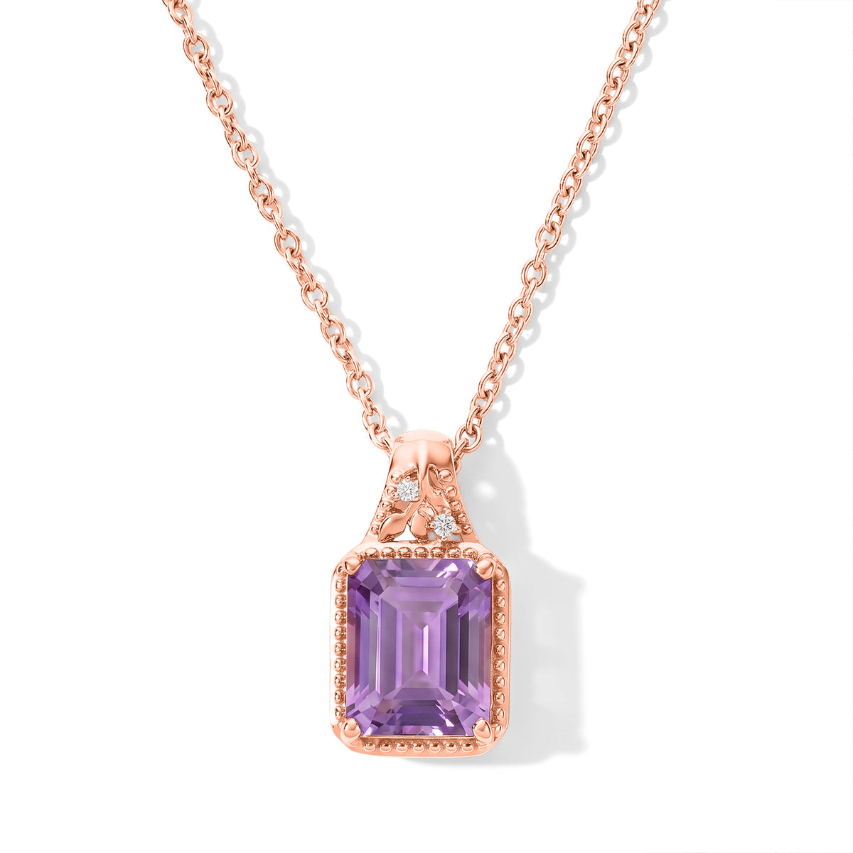 D'Joy - Rose De France Amethyst &amp; White Zircon Pendant in Rose Gold Plated Sterling Silver with Chain (Size 20) 3.38 Ct. 4516798 0