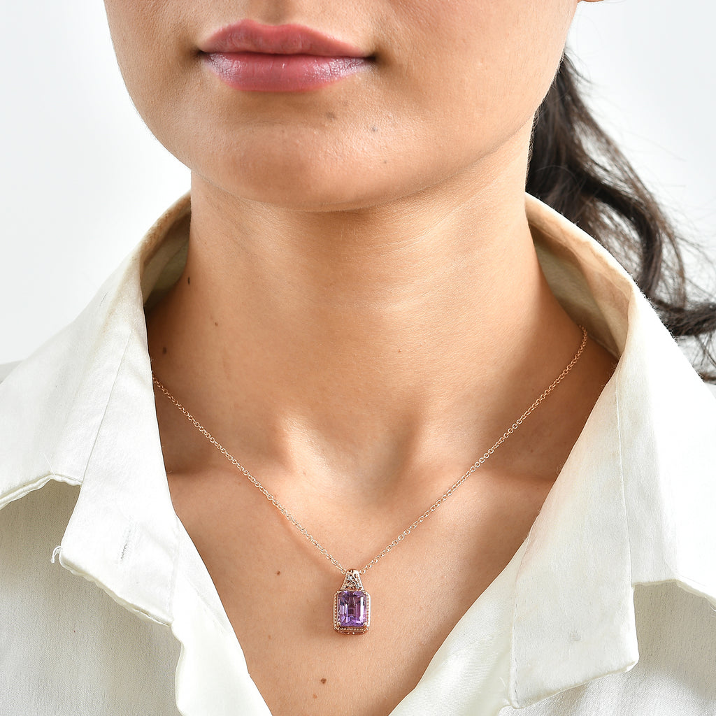 D'Joy - Rose De France Amethyst & White Zircon Pendant in Rose Gold Plated Sterling Silver with Chain (Size 20) 3.38 Ct._4516798_1