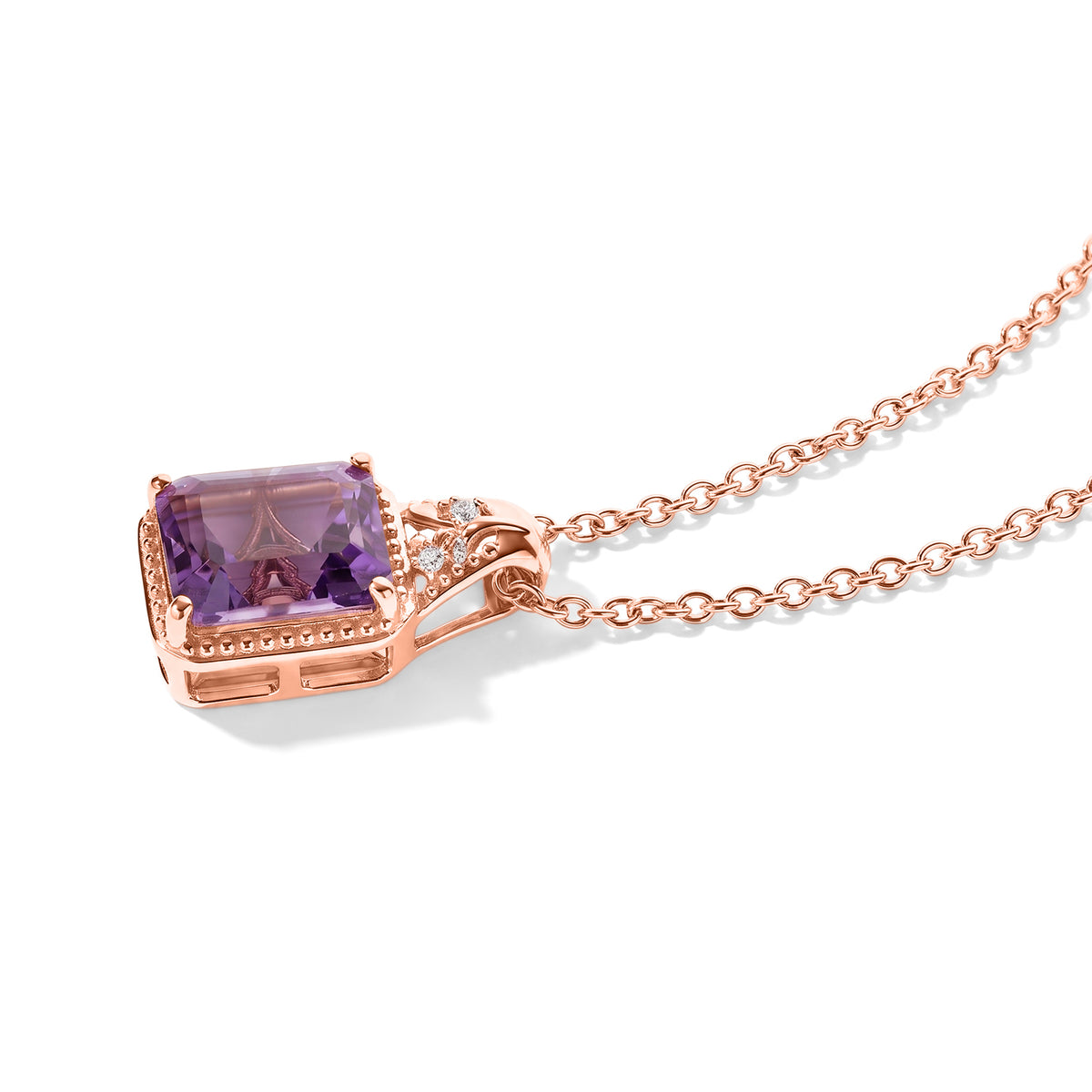 D'Joy - Rose De France Amethyst &amp; White Zircon Pendant in Rose Gold Plated Sterling Silver with Chain (Size 20) 3.38 Ct. 4516798 3