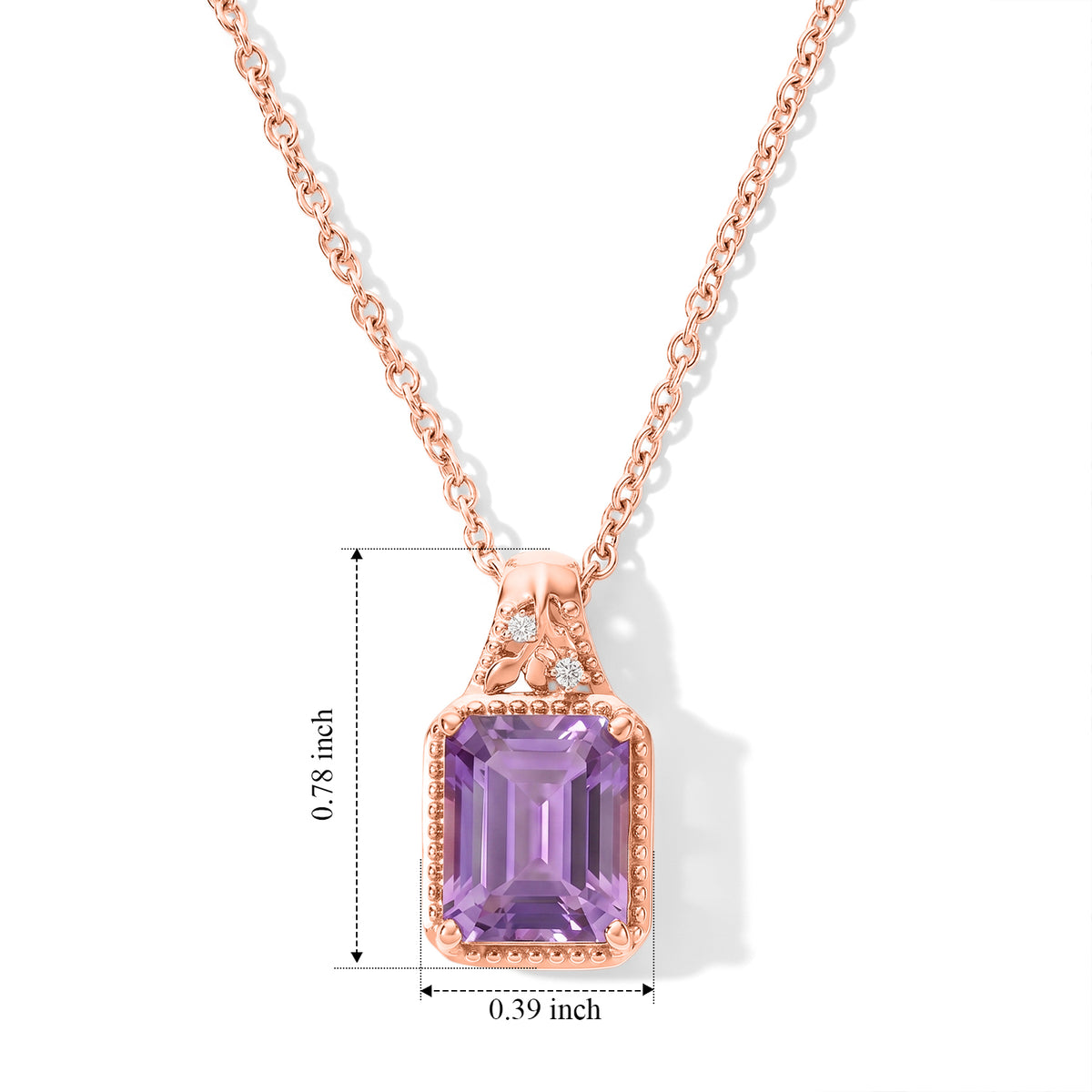 D'Joy - Rose De France Amethyst &amp; White Zircon Pendant in Rose Gold Plated Sterling Silver with Chain (Size 20) 3.38 Ct. 4516798 4