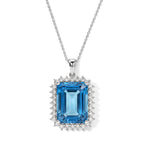 Luxuriant - Swiss Blue Topaz & Lab Grown Diamond (SI/G-H) Halo Pendant with Chain (Size 20) in Rhodium Overlay Sterling Silver 14.70 Ct._4516875