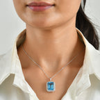 Luxuriant - Swiss Blue Topaz & Lab Grown Diamond (SI/G-H) Halo Pendant with Chain (Size 20) in Rhodium Overlay Sterling Silver 14.70 Ct._4516875_1