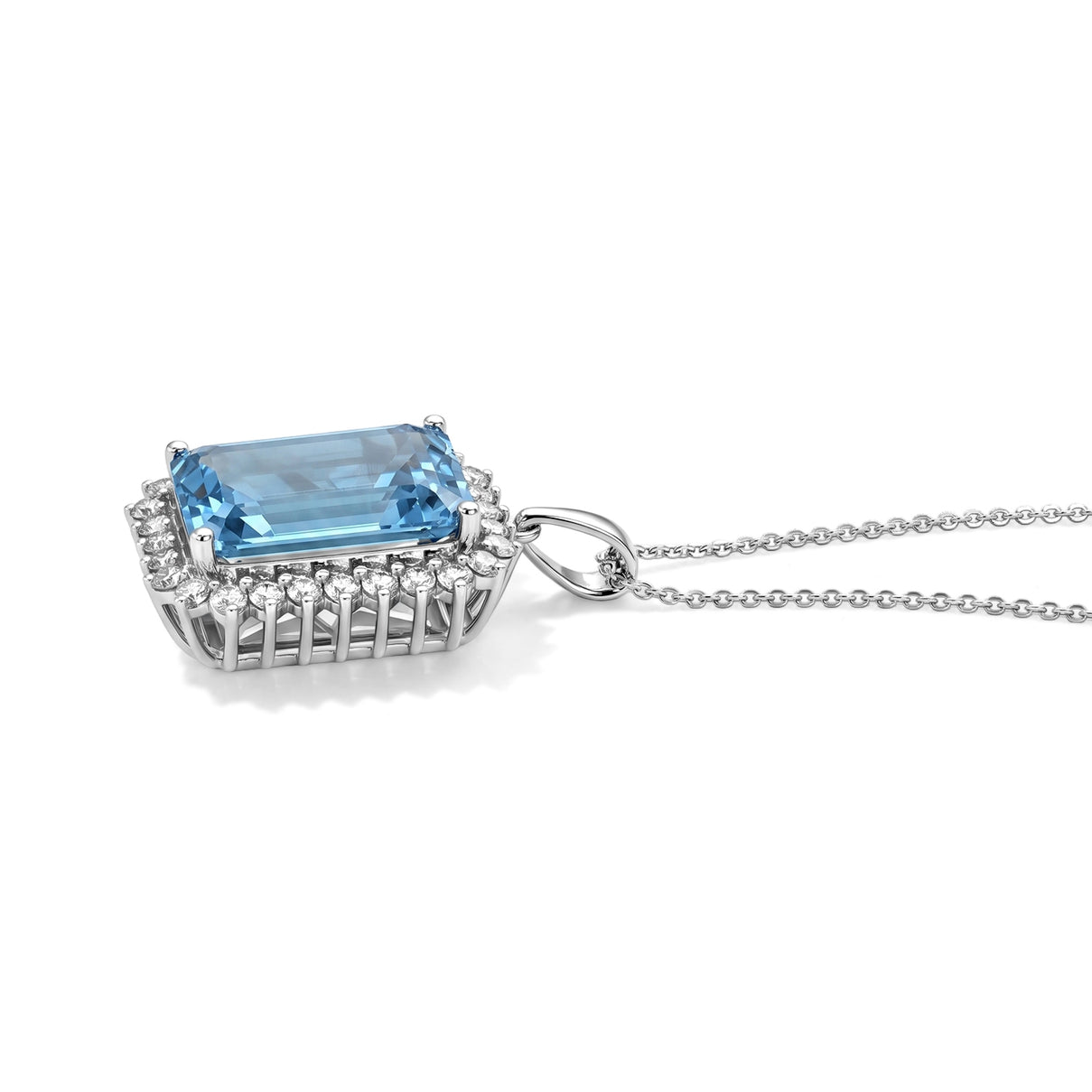 Luxuriant - Premium Swiss Blue Topaz &amp; Lab Grown Diamond (SI-G-H) Halo Pendant with Chain (Size 20) in Rhodium Overlay Sterling Silver 14.70 Ct. 4516875 4