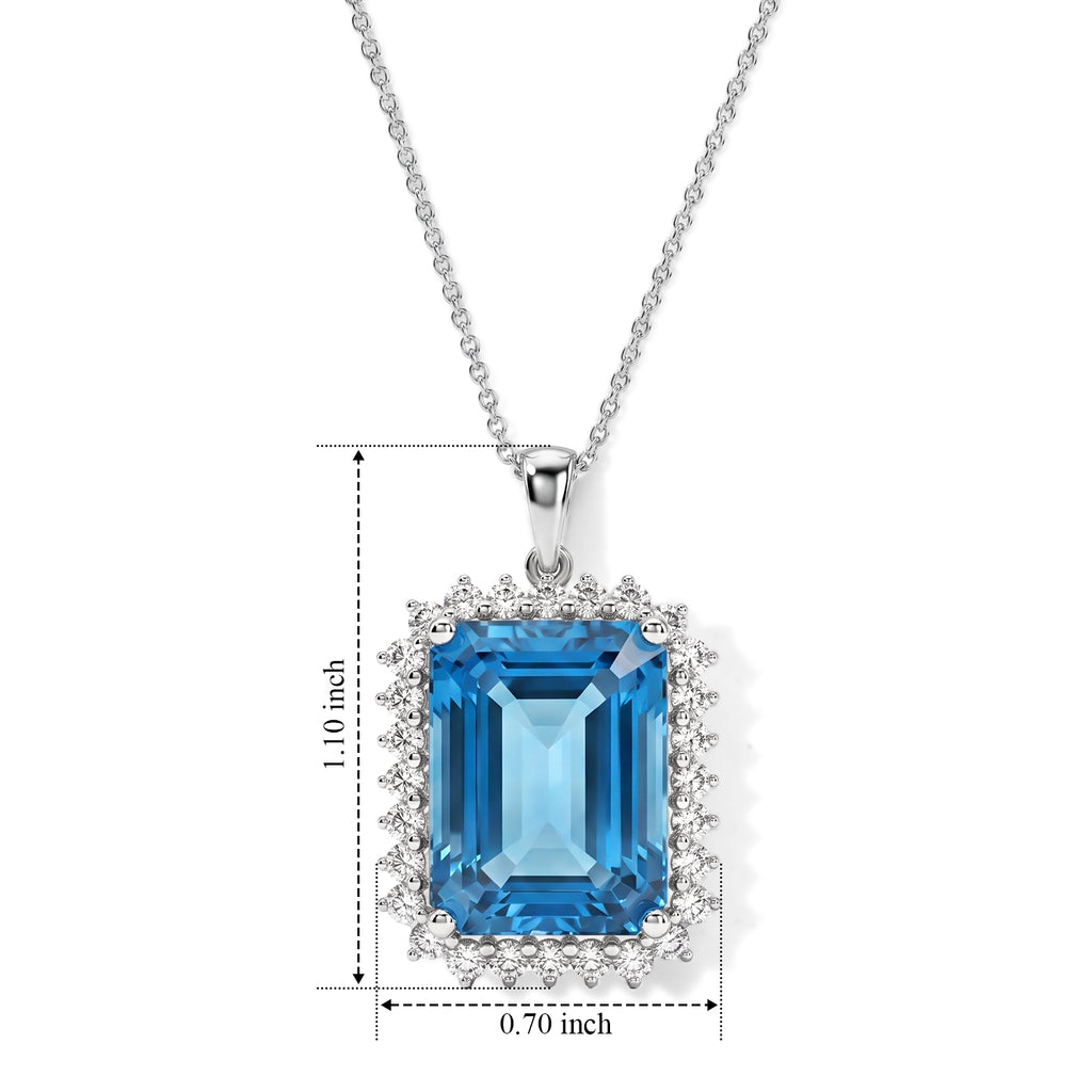 Luxuriant - Swiss Blue Topaz & Lab Grown Diamond (SI/G-H) Halo Pendant with Chain (Size 20) in Rhodium Overlay Sterling Silver 14.70 Ct._4516875_4