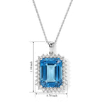 Luxuriant - Swiss Blue Topaz & Lab Grown Diamond (SI/G-H) Halo Pendant with Chain (Size 20) in Rhodium Overlay Sterling Silver 14.70 Ct._4516875_4