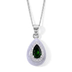 D'Joy - Natural Chrome Diopside, White Jade & White Zircon Halo Pendant with Chain (Size - 18) in Rhodium Overlay Sterling Silver 7.00 Ct._4516971