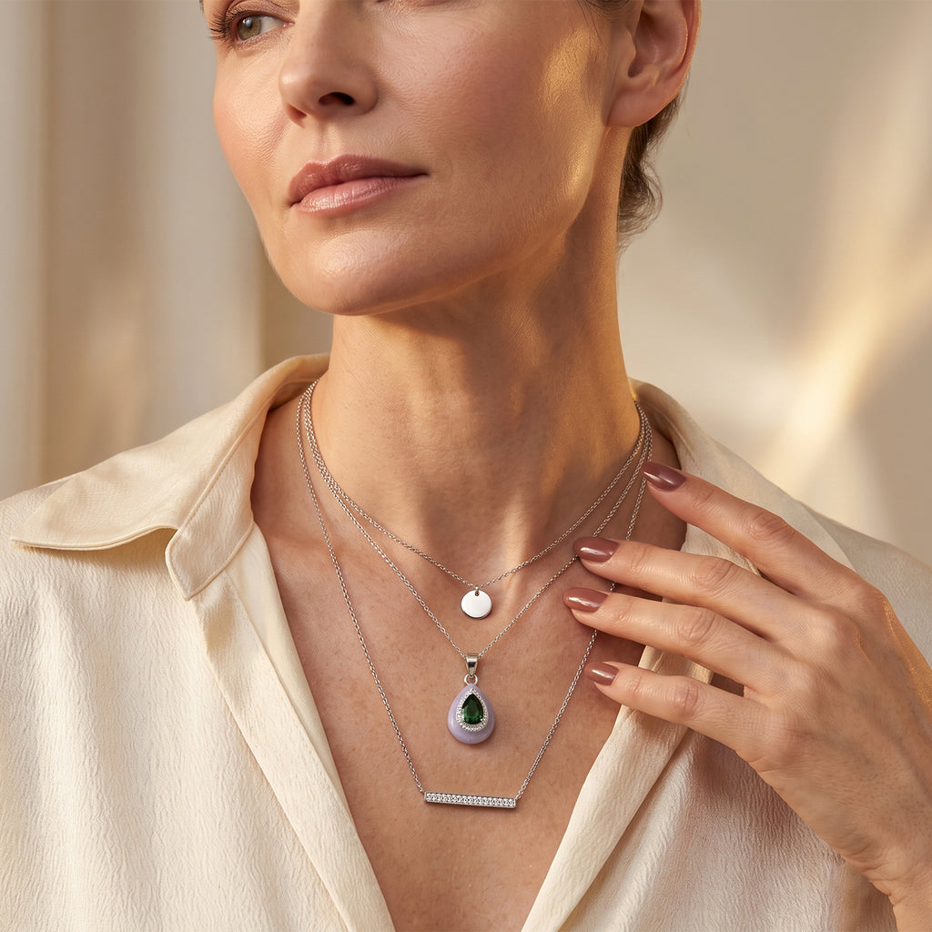 D'Joy - Natural Chrome Diopside, White Jade & White Zircon Halo Pendant with Chain (Size - 18) in Rhodium Overlay Sterling Silver 7.00 Ct._4516971_2