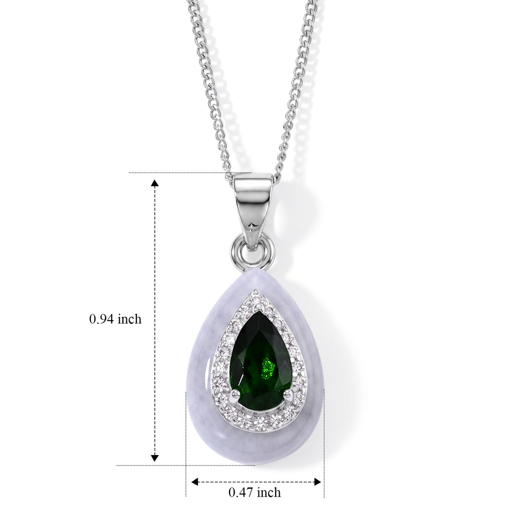 D'Joy - Natural Chrome Diopside, White Jade & White Zircon Halo Pendant with Chain (Size - 18) in Rhodium Overlay Sterling Silver 7.00 Ct._4516971_5