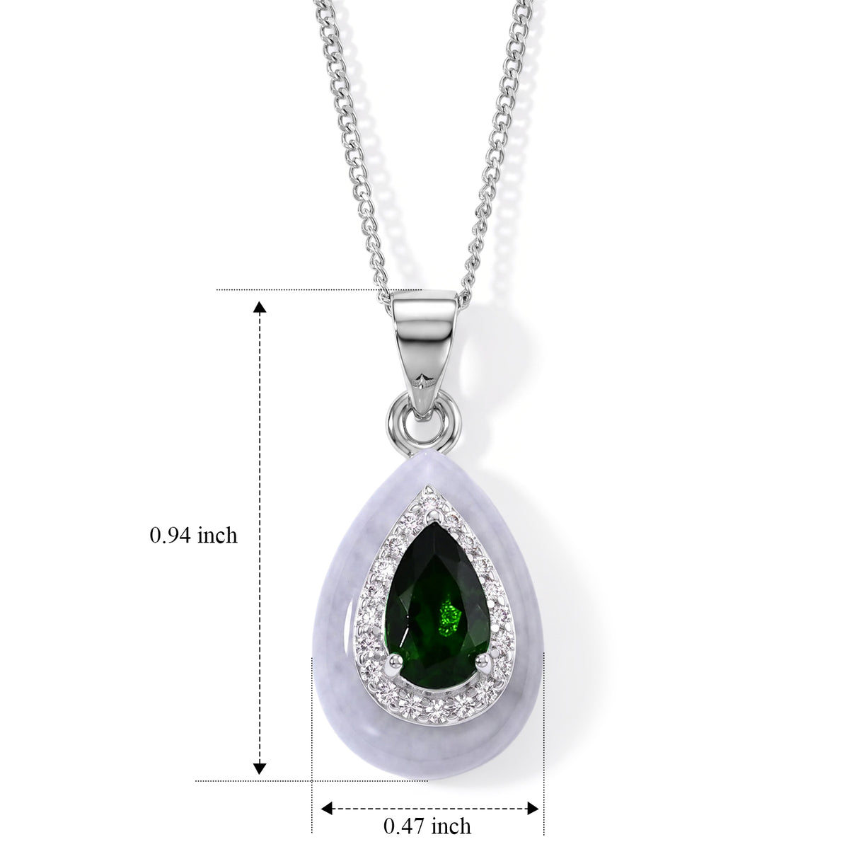 D'Joy - Natural Chrome Diopside, White Jade &amp; White Zircon Halo Pendant with Chain (Size - 18) in Rhodium Overlay Sterling Silver 7.00 Ct. V32576718 6