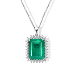 D'Joy - Colombian Colour Emeraldine Quartz & White Zircon Pendant with Chain (Size 20) in Rhodium Overlay Sterling Silver 14.37 Ct._4517037