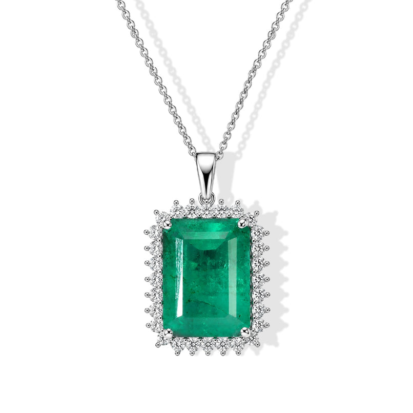 D'Joy - Colombian Colour Emeraldine Quartz & White Zircon Pendant with Chain (Size 20) in Rhodium Overlay Sterling Silver 14.37 Ct._4517037