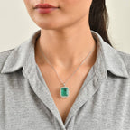 D'Joy - Colombian Colour Emeraldine Quartz & White Zircon Pendant with Chain (Size 20) in Rhodium Overlay Sterling Silver 14.37 Ct._4517037_1