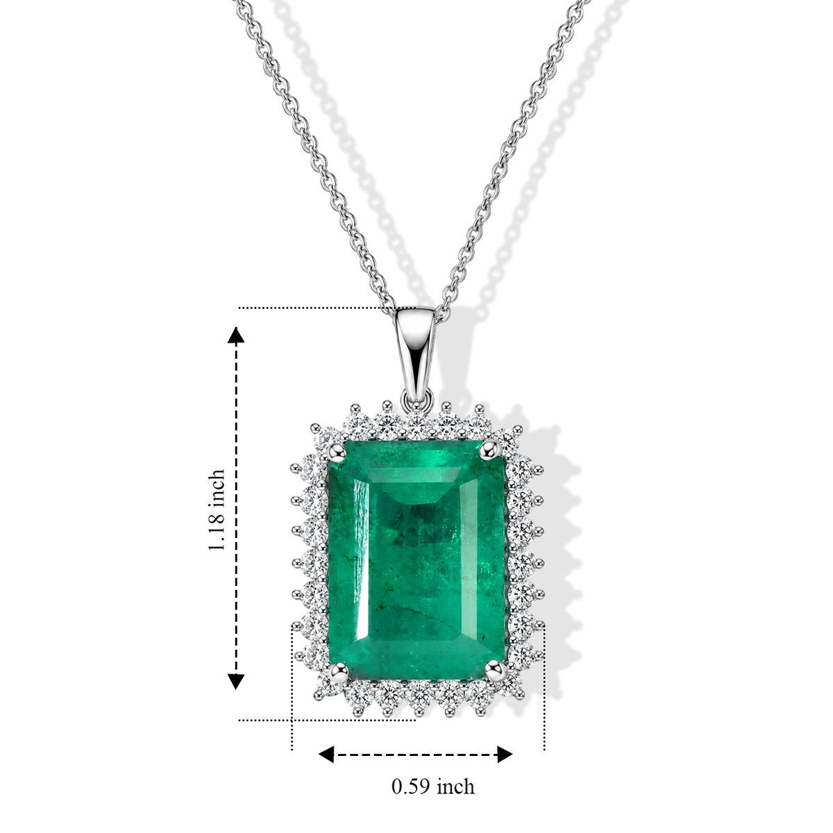 D'Joy - Colombian Colour Emeraldine Quartz &amp; White Zircon Halo Pendant with Chain (Size 20) in Rhodium Overlay Sterling Silver 14.37 Ct. 4517037 4