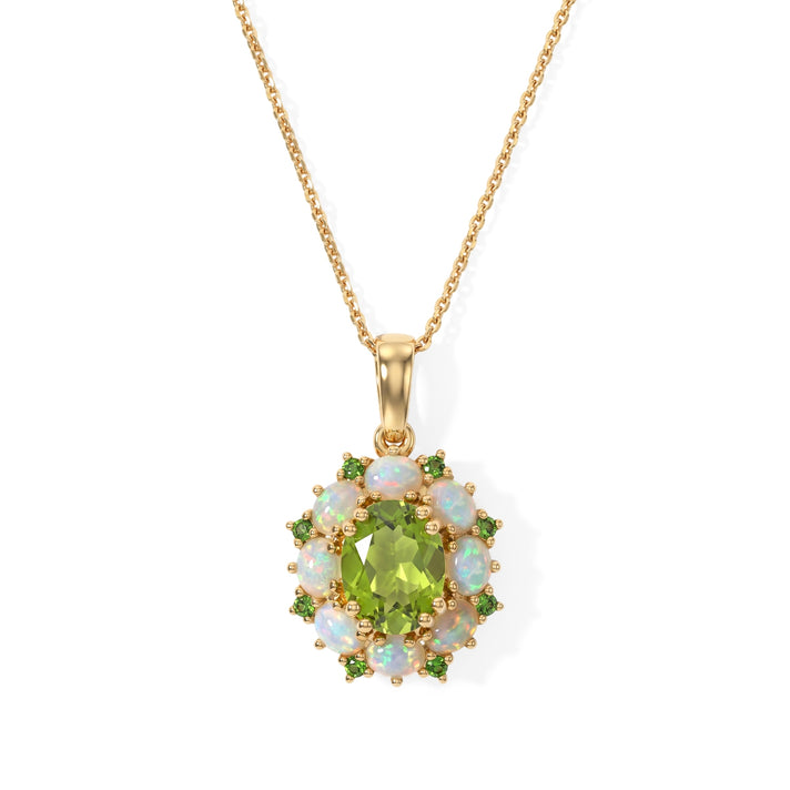 D'Joy - Natural Hebei Peridot, Ethiopian Opal &amp; Natural Chrome Diopside Floral Design Pendant with Chain (Size 20) in 18K Vermeil Yellow Gold Plated Sterling Silver 3.10 Ct. 4517476 1