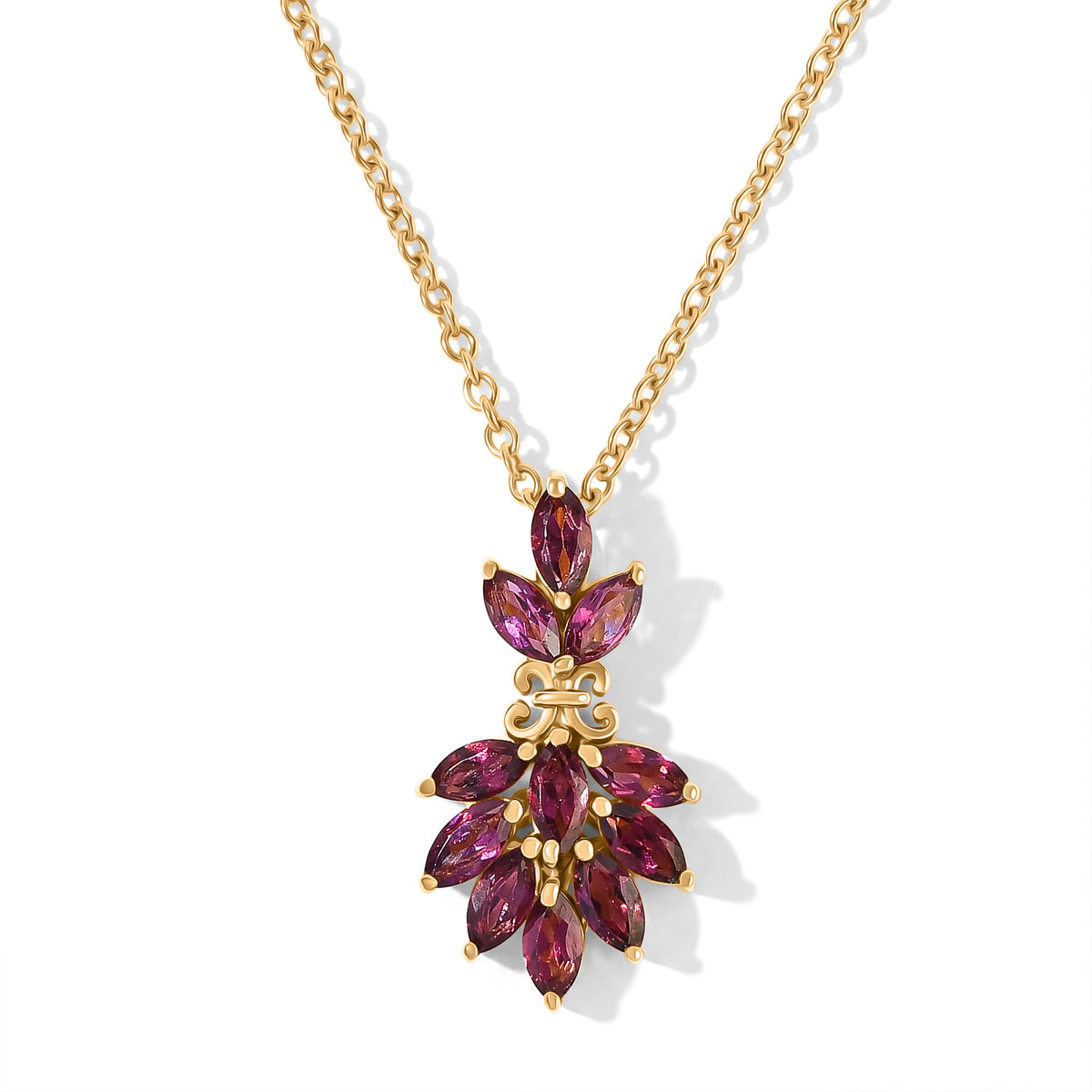 Rhodolite Garnet Pendant in Yellow Gold Plated Sterling Silver with Chain (Size 20) 2.40 Ct. 4517667 0