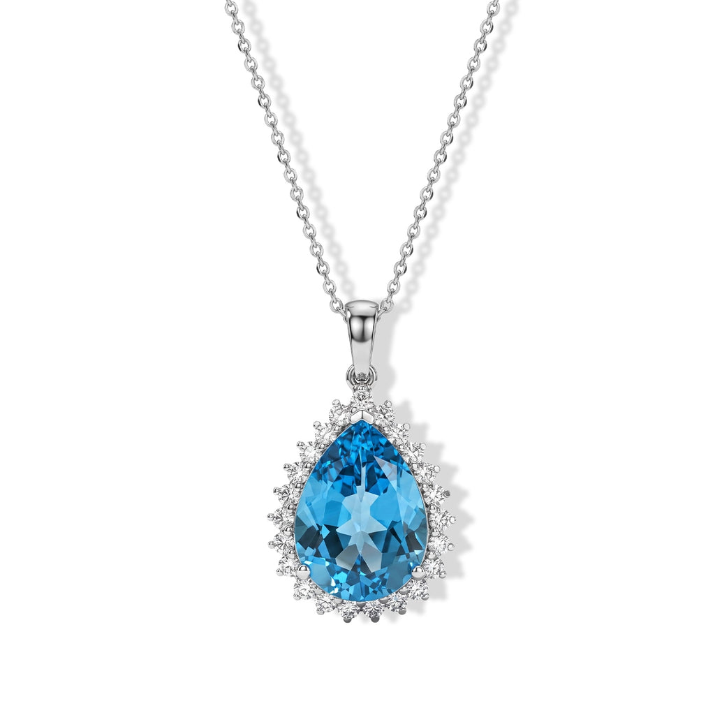 Luxuriant - Swiss Blue Topaz & Lab Grown Diamond (SI/G-H) Pendant with Chain (Size 20) in Rhodium Overlay Sterling Silver 10.00 Ct._4518265