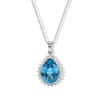Luxuriant - Swiss Blue Topaz & Lab Grown Diamond (SI/G-H) Pendant with Chain (Size 20) in Rhodium Overlay Sterling Silver 10.00 Ct._4518265