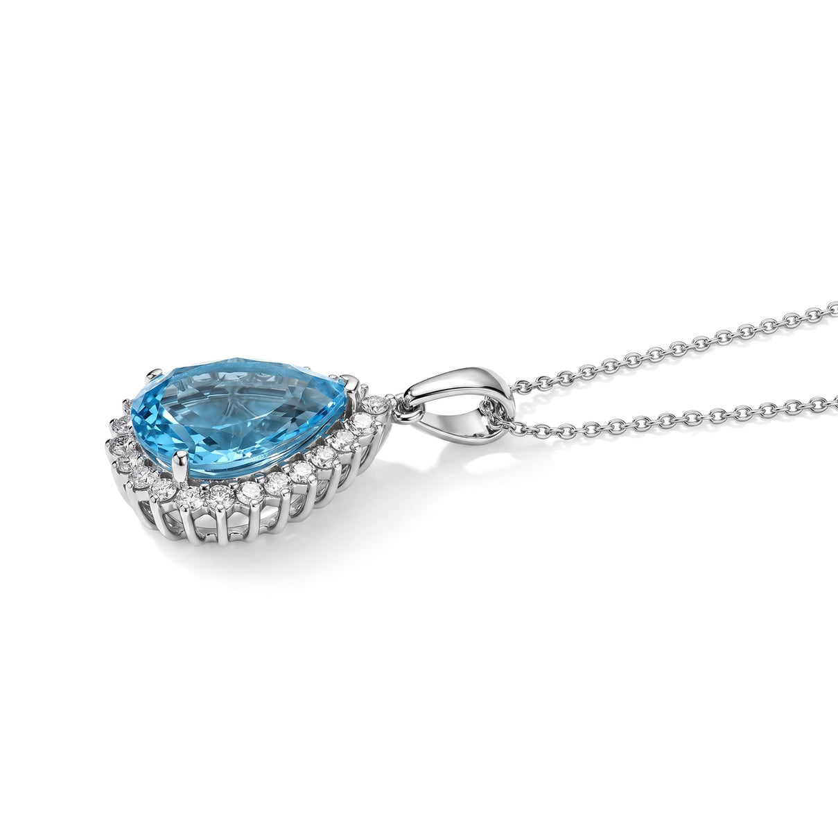 Luxuriant - Premium Swiss Blue Topaz &amp; Lab Grown Diamond (SI-G-H) Halo Pendant with Chain (Size 20) in Rhodium Overlay Sterling Silver 10.00 Ct. 4518265 4