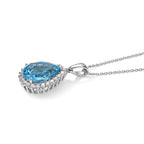 Luxuriant - Swiss Blue Topaz & Lab Grown Diamond (SI/G-H) Pendant with Chain (Size 20) in Rhodium Overlay Sterling Silver 10.00 Ct._4518265_3