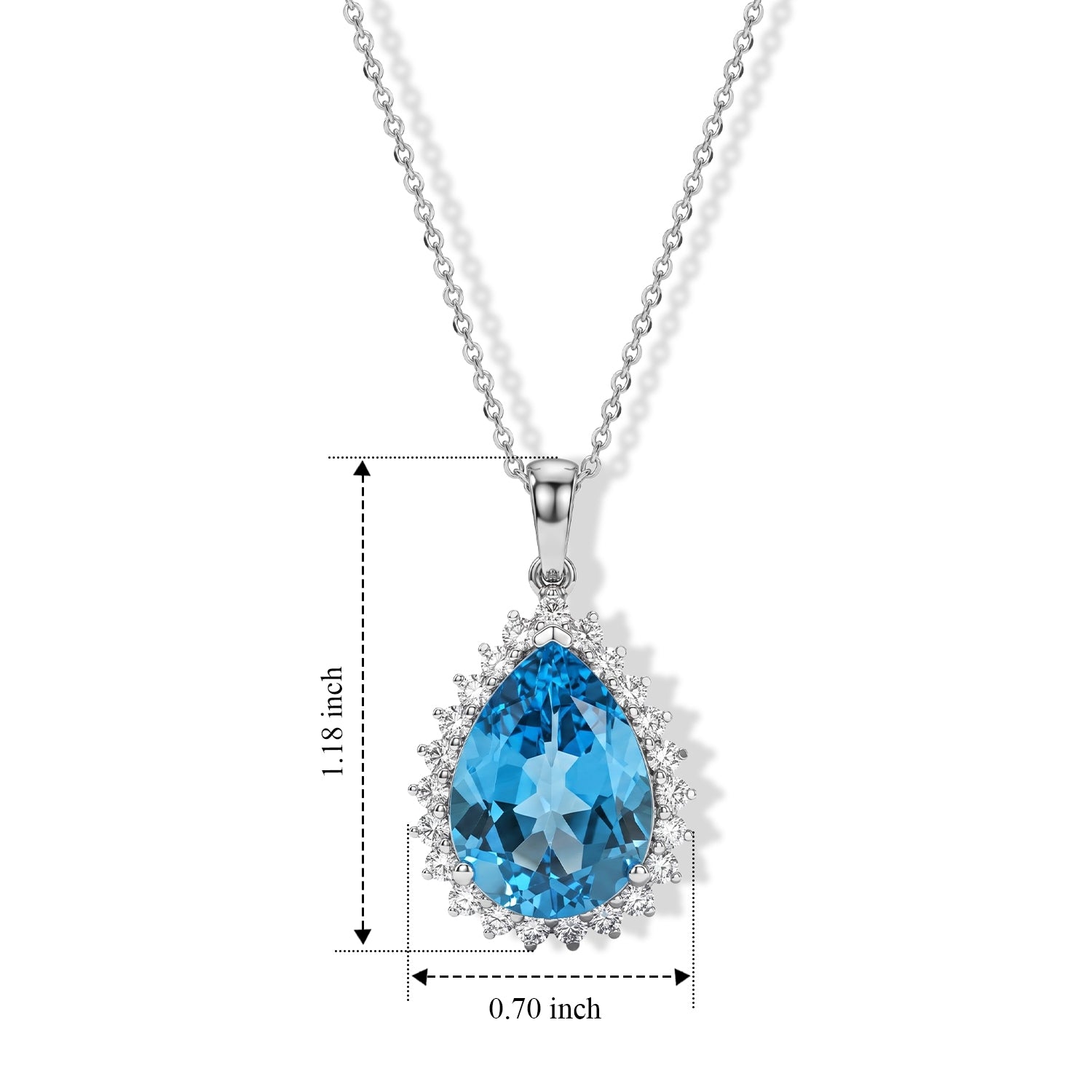 Luxuriant - Premium Swiss Blue Topaz &amp; Lab Grown Diamond (SI-G-H) Halo Pendant with Chain (Size 20) in Rhodium Overlay Sterling Silver 10.00 Ct. 4518265 5