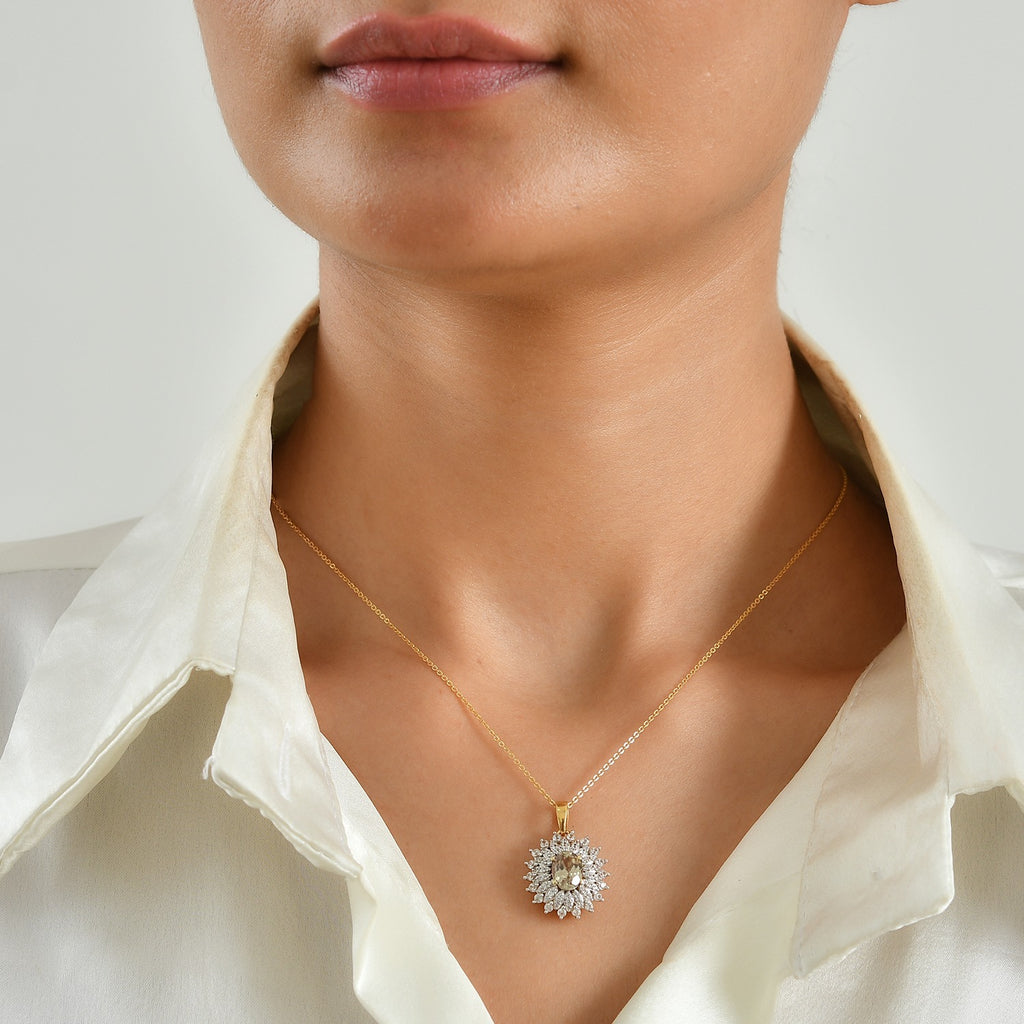 D'Joy - AAA Turkizite & White Zircon Pendant with Chain (Size 20) in 18K Vermeil Yellow Gold Plated Sterling Silver 2.40 Ct._4518293_1