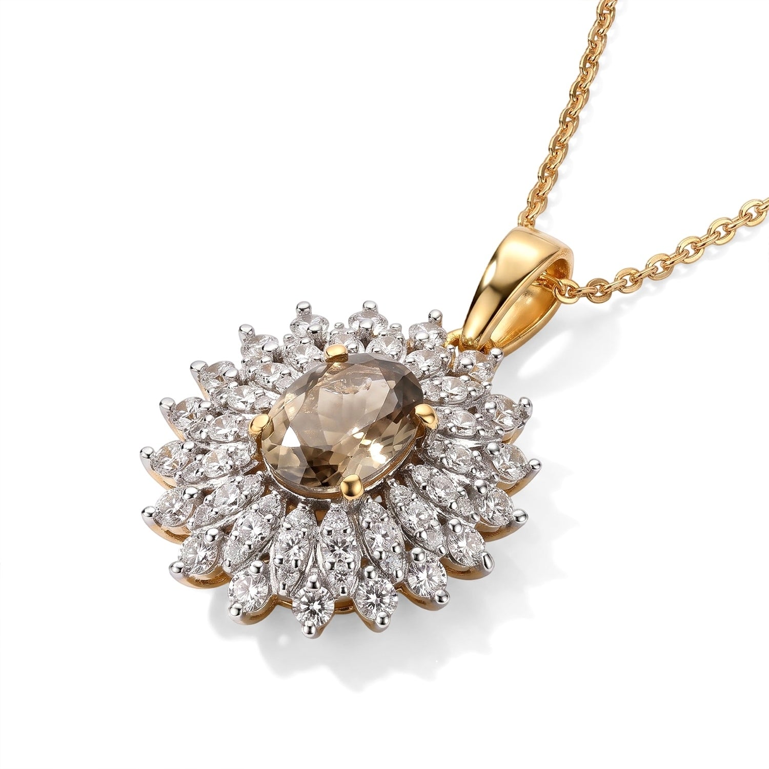 D'Joy - AAA Turkizite &amp; White Zircon Sunburst Halo Pendant with Chain (Size 20) in 18K Vermeil Yellow Gold Plated Sterling Silver 2.40 Ct. 4518293 4