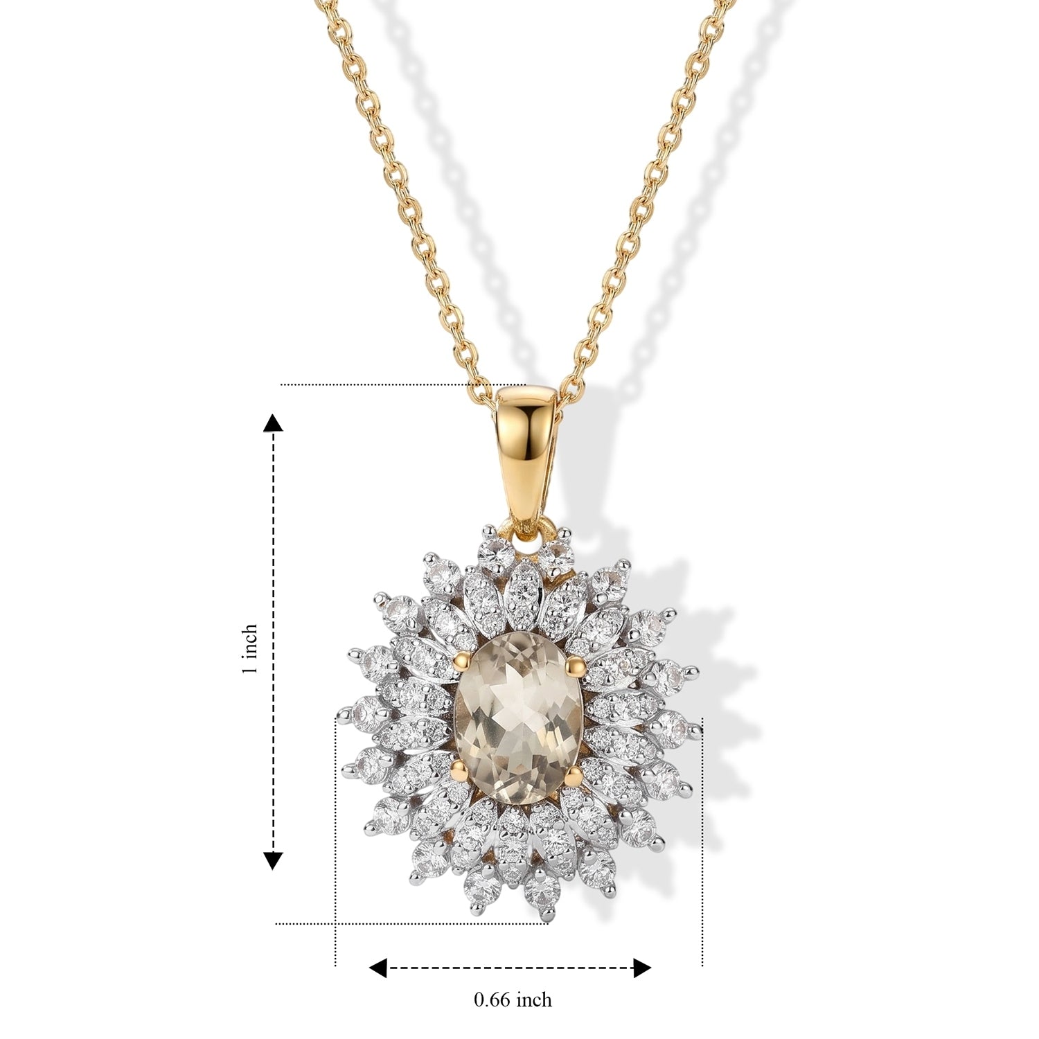 D'Joy - AAA Turkizite &amp; White Zircon Sunburst Halo Pendant with Chain (Size 20) in 18K Vermeil Yellow Gold Plated Sterling Silver 2.40 Ct. 4518293 5