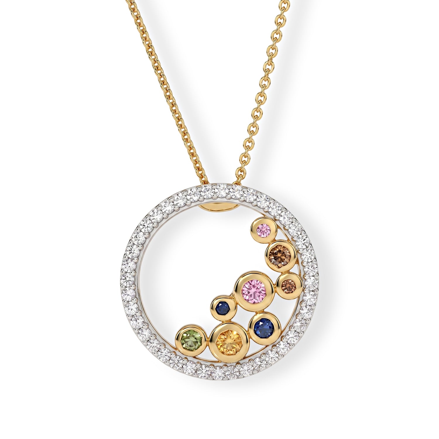 Pink Sapphire  Yellow Sapphire,  White Zircon,  Multi Sapphire,  Blue Sapphire,  Green Sapphire Pendant with Chain (Size 20) in 18K YG Plating and 18K Gold Overlay Sterling Silver 0.61 ct  0.770  Ct. 4518476 0