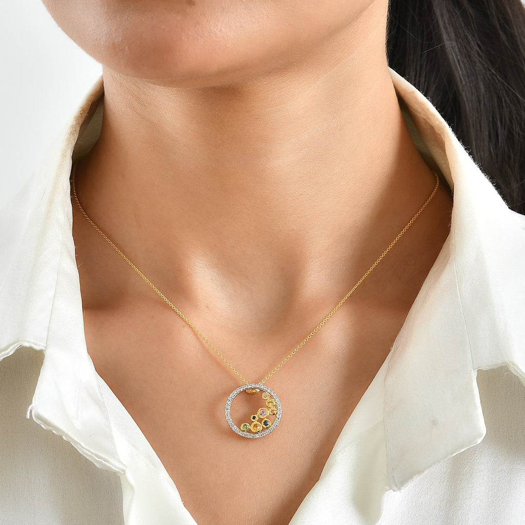 Pink Sapphire  Yellow Sapphire,  White Zircon,  Multi Sapphire,  Blue Sapphire,  Green Sapphire Pendant with Chain (Size 20) in 18K YG Plating and 18K Gold Overlay Sterling Silver 0.61 ct  0.770  Ct._4518476_1