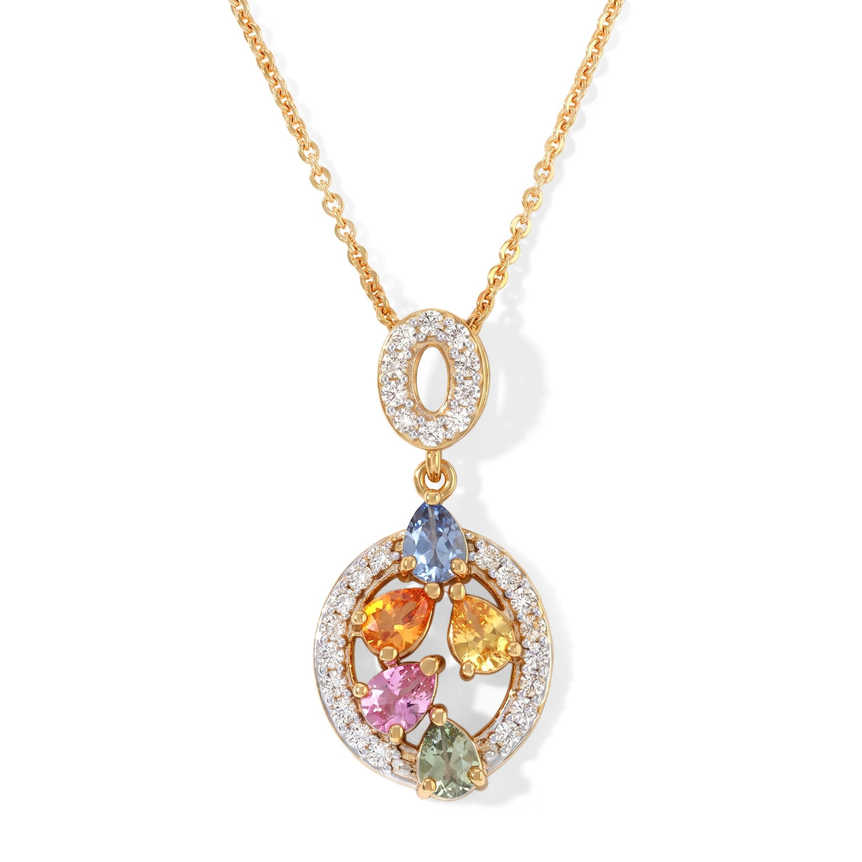 Pink Sapphire  Blue Sapphire  Multi Sapphire,  White Zircon Pendant with Chain (Size 20) in 18K YG Plating and 18K Gold Overlay Sterling Silver 0.27 ct  1.270  Ct. 4518477 0