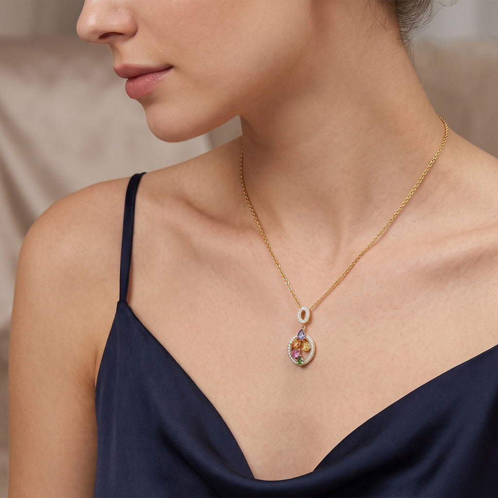 Pink Sapphire  Blue Sapphire  Multi Sapphire,  White Zircon Pendant with Chain (Size 20) in 18K YG Plating and 18K Gold Overlay Sterling Silver 0.27 ct  1.270  Ct._4518477_1