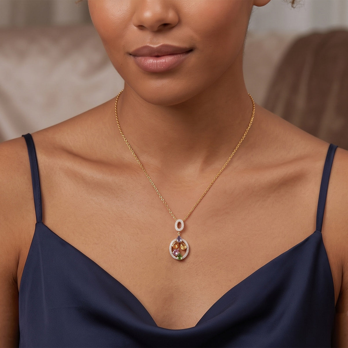 Pink Sapphire  Blue Sapphire  Multi Sapphire,  White Zircon Pendant with Chain (Size 20) in 18K YG Plating and 18K Gold Overlay Sterling Silver 0.27 ct  1.270  Ct. 4518477 2