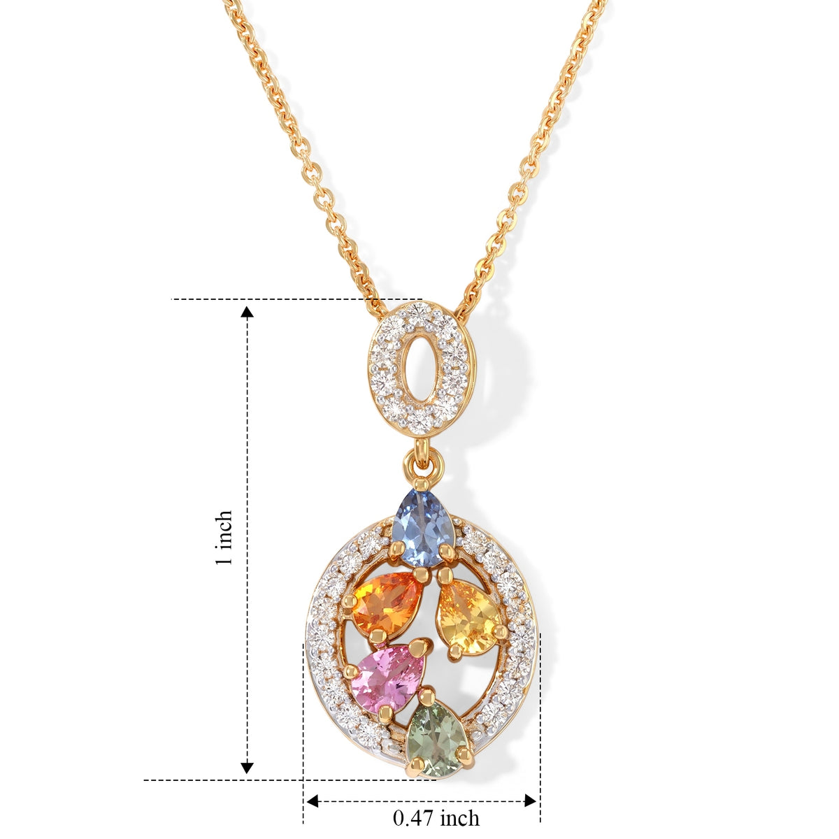 Pink Sapphire  Blue Sapphire  Multi Sapphire,  White Zircon Pendant with Chain (Size 20) in 18K YG Plating and 18K Gold Overlay Sterling Silver 0.27 ct  1.270  Ct. 4518477 4