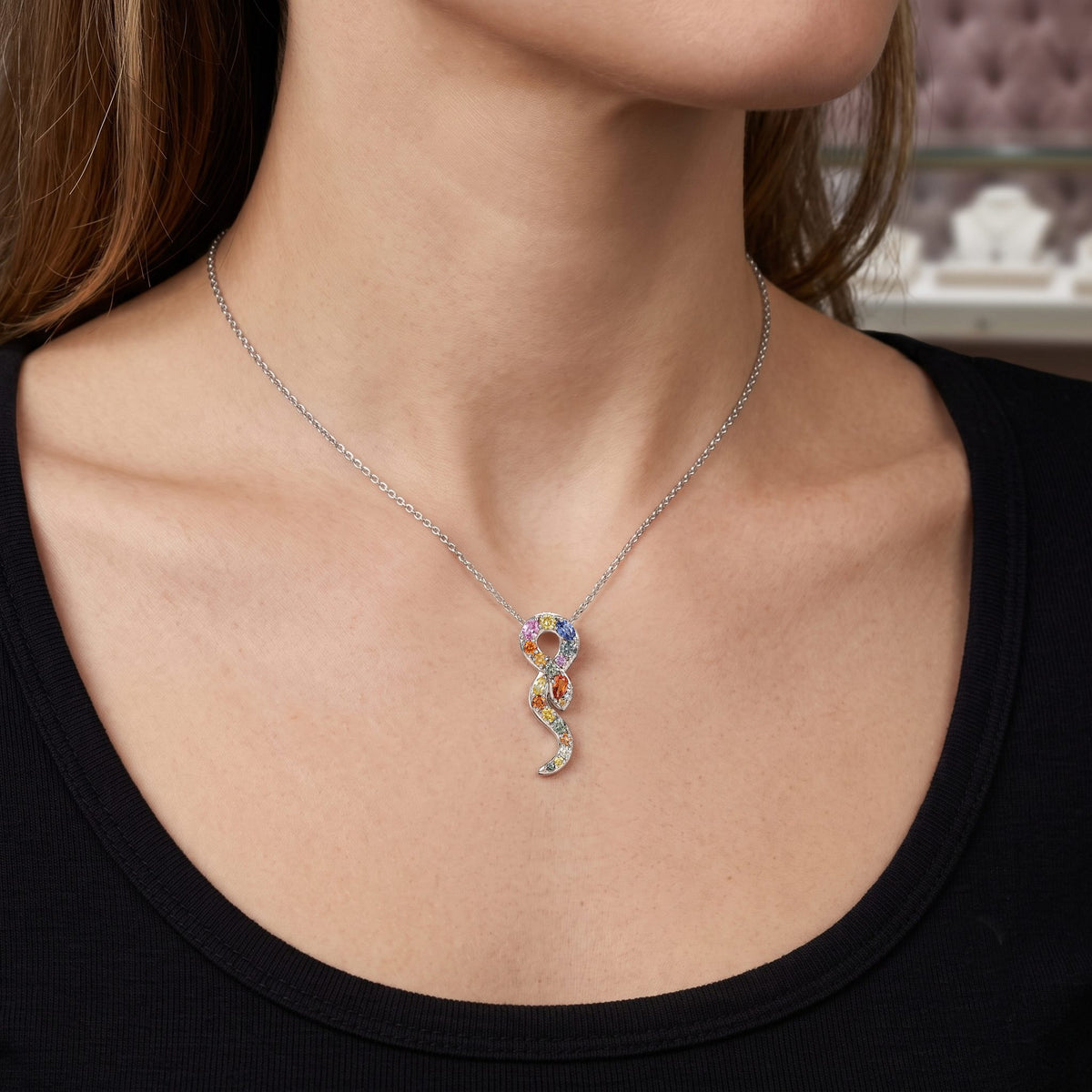 Orange Sapphire,  Blue Sapphire,  Pink Sapphire,  Yellow Sapphire,  Green Sapphire,  White Zircon Pendant with Chain (Size 20) in Rhodium Overlay Sterling Silver 1.52 ct  1.904  Ct. 4518482 2
