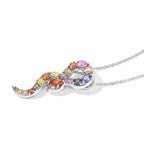 Orange Sapphire,  Blue Sapphire,  Pink Sapphire,  Yellow Sapphire,  Green Sapphire,  White Zircon Pendant with Chain (Size 20) in Rhodium Overlay Sterling Silver 1.52 ct  1.904  Ct._4518482_3