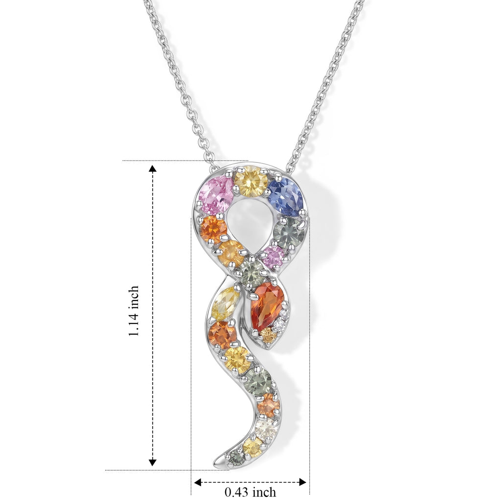 Orange Sapphire,  Blue Sapphire,  Pink Sapphire,  Yellow Sapphire,  Green Sapphire,  White Zircon Pendant with Chain (Size 20) in Rhodium Overlay Sterling Silver 1.52 ct  1.904  Ct._4518482_4