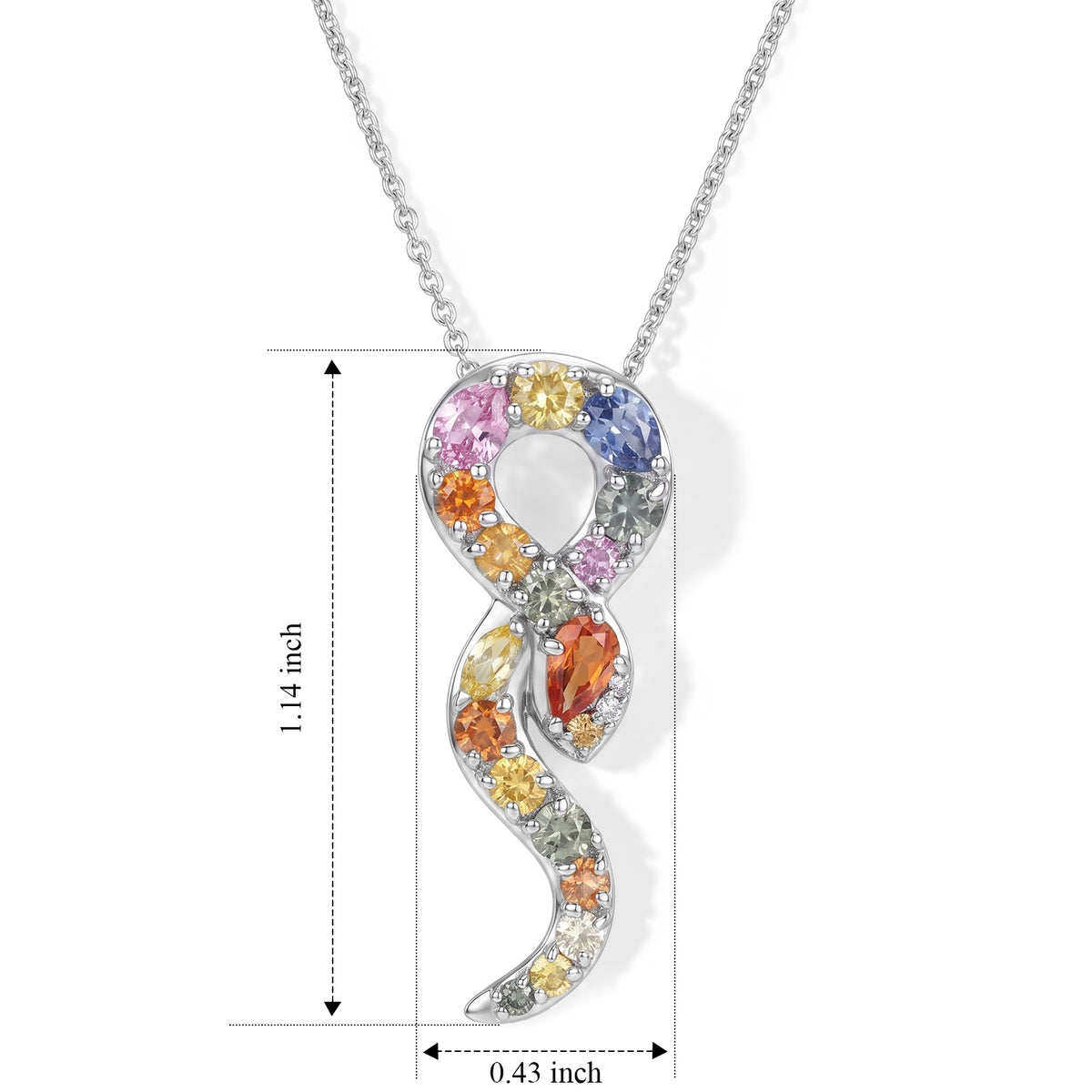 Orange Sapphire,  Blue Sapphire,  Pink Sapphire,  Yellow Sapphire,  Green Sapphire,  White Zircon Pendant with Chain (Size 20) in Rhodium Overlay Sterling Silver 1.52 ct  1.904  Ct. 4518482 4
