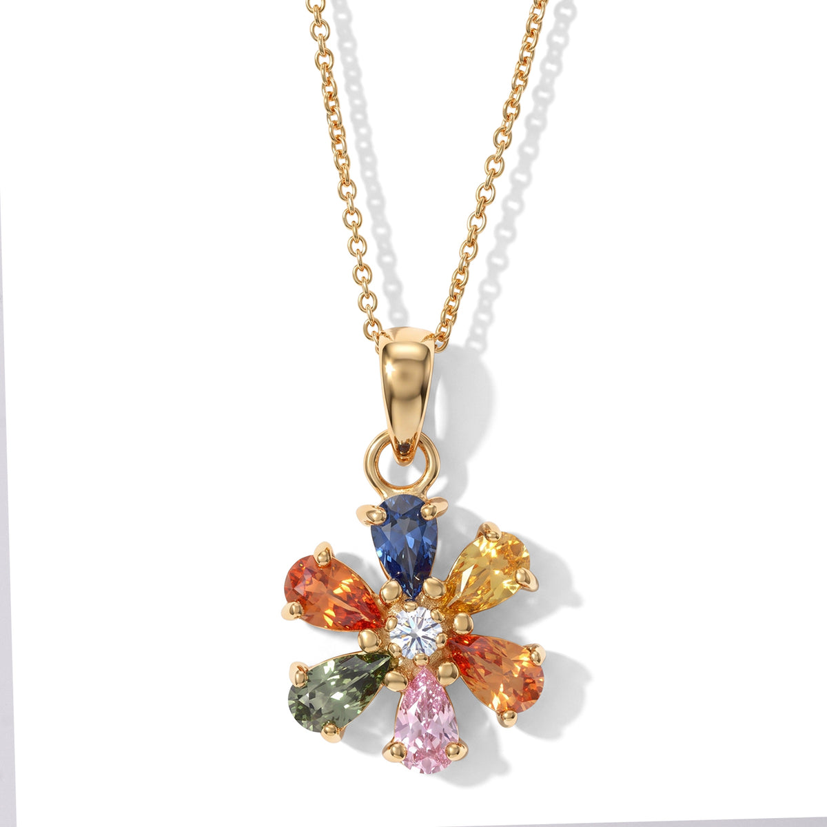D'Joy - Multi Sapphire &amp; Lab Grown Diamond Floral Pendant with Chain (Size 20) with Lobster Clasp in 18K Vermeil Yellow Gold Plated Sterling Silver 2.16 Ct. 4519789 0