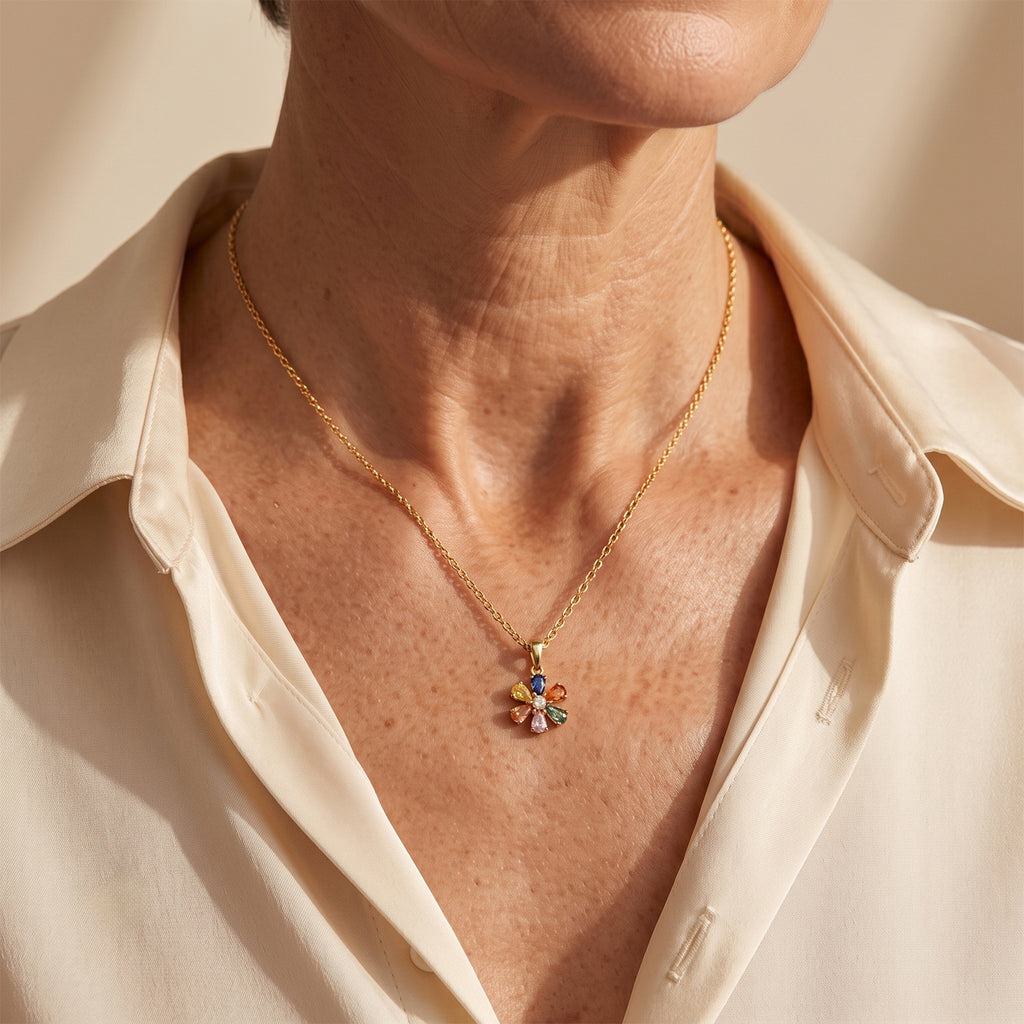 D'Joy - Multi Sapphire & Lab Grown Diamond Floral Pendant with Chain (Size 20) with Lobster Clasp in 18K Vermeil Yellow Gold Plated Sterling Silver 2.16 Ct._4519789_2