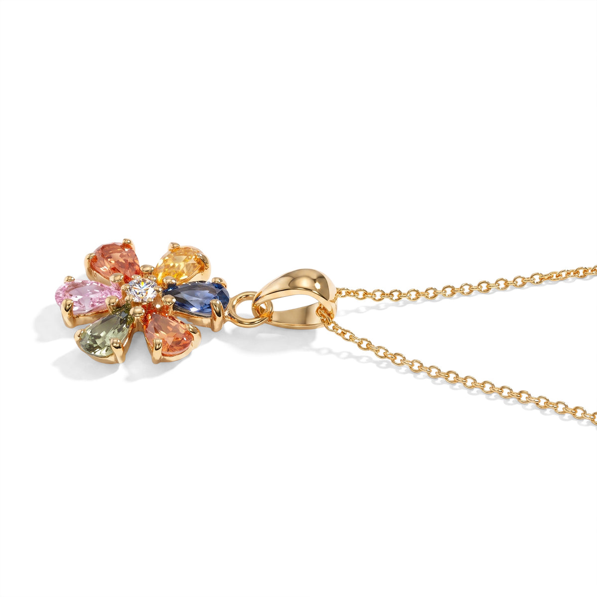 D'Joy - Multi Sapphire &amp; Lab Grown Diamond Floral Pendant with Chain (Size 20) with Lobster Clasp in 18K Vermeil Yellow Gold Plated Sterling Silver 2.16 Ct. 4519789 3