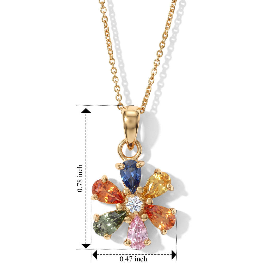 D'Joy - Multi Sapphire & Lab Grown Diamond Floral Pendant with Chain (Size 20) with Lobster Clasp in 18K Vermeil Yellow Gold Plated Sterling Silver 2.16 Ct._4519789_4