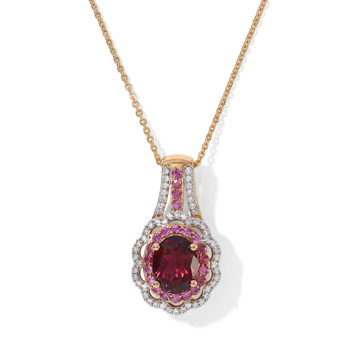 Rhodolite Garnet,  White Zircon Pendant with Chain (Size 20) in 18K YG Vermeil Sterling Silver 0.96 ct  Silver Wt. 5 Gms  3.340  Ct. 4520304 0