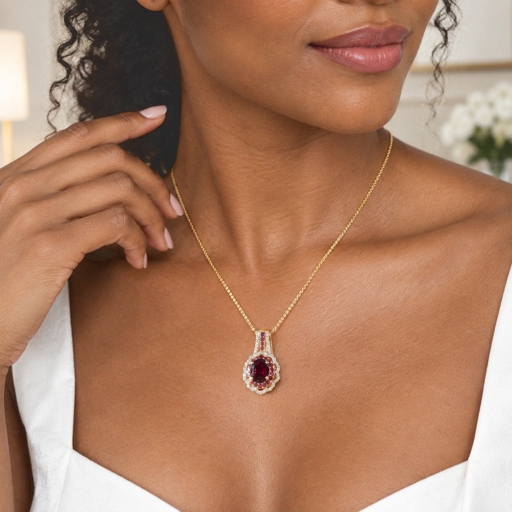 Rhodolite Garnet,  White Zircon Pendant with Chain (Size 20) in 18K YG Vermeil Sterling Silver 0.96 ct  Silver Wt. 5 Gms  3.340  Ct._4520304_2