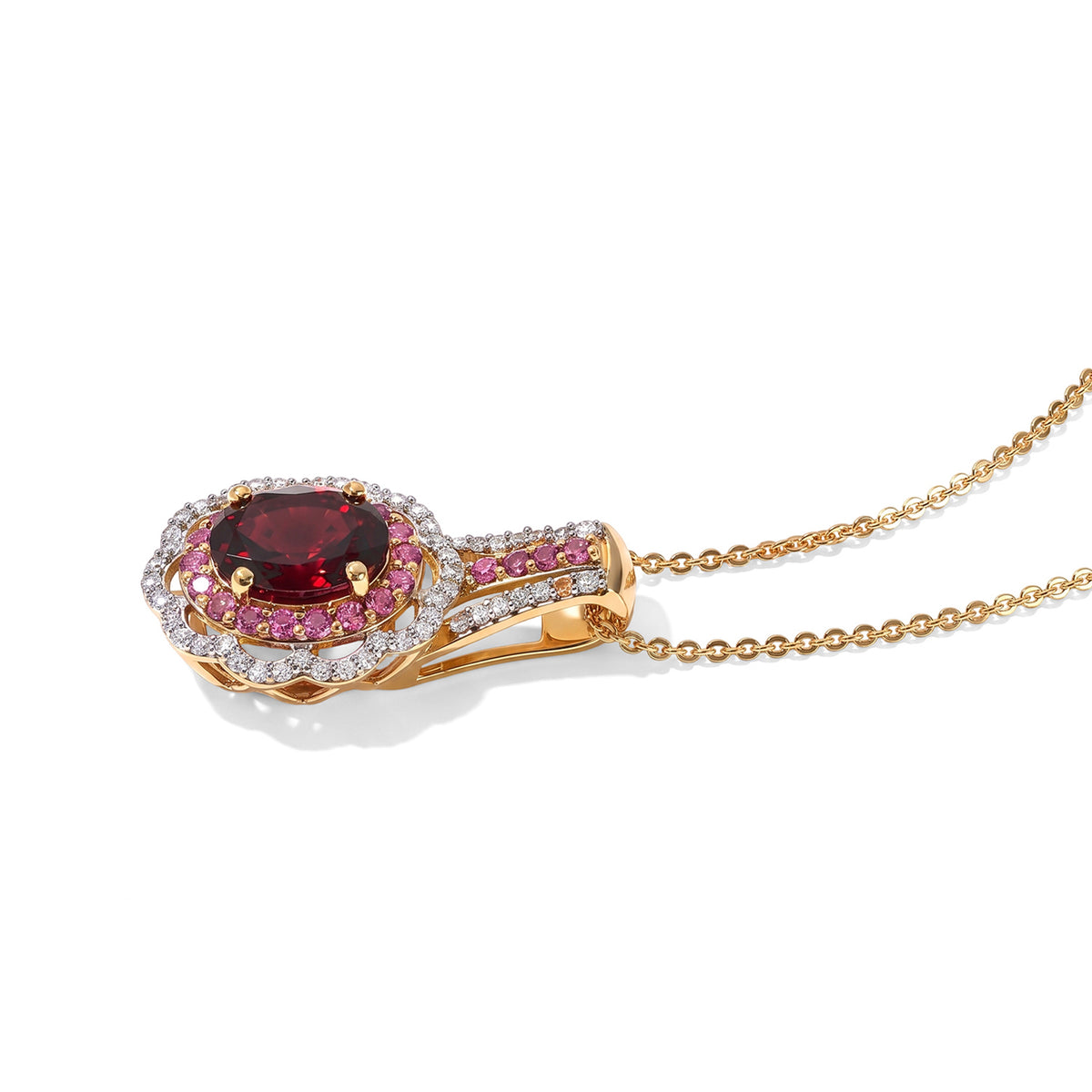 Rhodolite Garnet,  White Zircon Pendant with Chain (Size 20) in 18K YG Vermeil Sterling Silver 0.96 ct  Silver Wt. 5 Gms  3.340  Ct. 4520304 3
