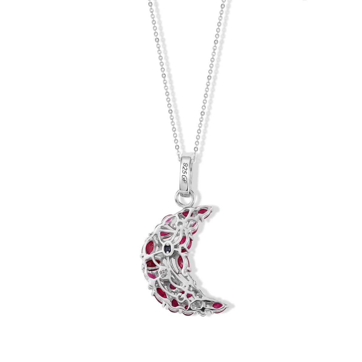 GP - African Ruby, White Zircon &amp; Blue Sapphire Pendant with Chain (Size 20) in Rhodium Overlay Sterling Silver 4.88 Ct. 4520358 3