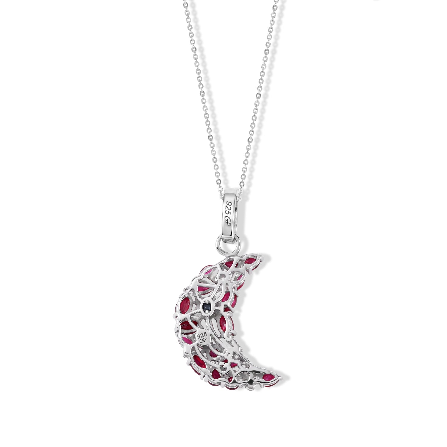 GP - African Ruby, White Zircon &amp; Blue Sapphire Pendant with Chain (Size 20) in Rhodium Overlay Sterling Silver 4.88 Ct. 4520358 3