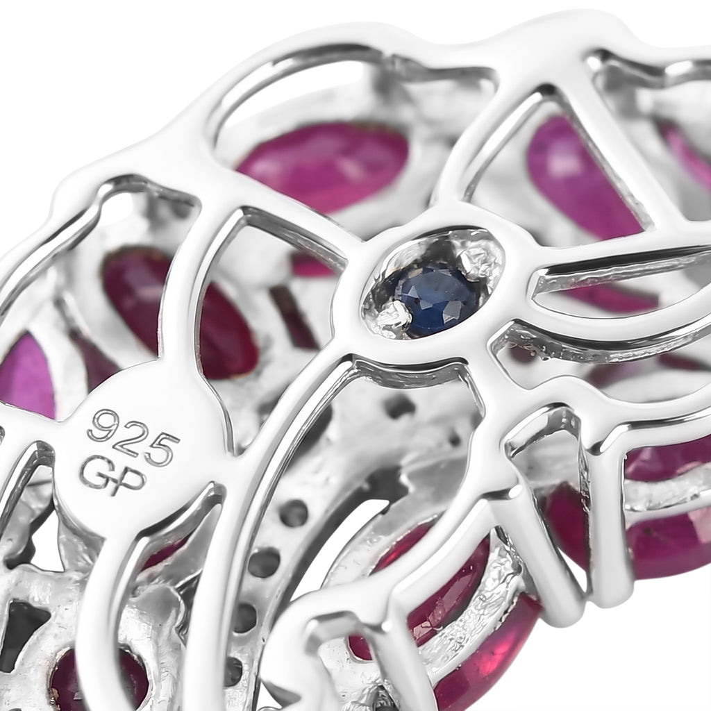 GP - African Ruby, White Zircon & Blue Sapphire Pendant with Chain (Size 20) in Rhodium Overlay Sterling Silver 4.88 Ct._4520358_4