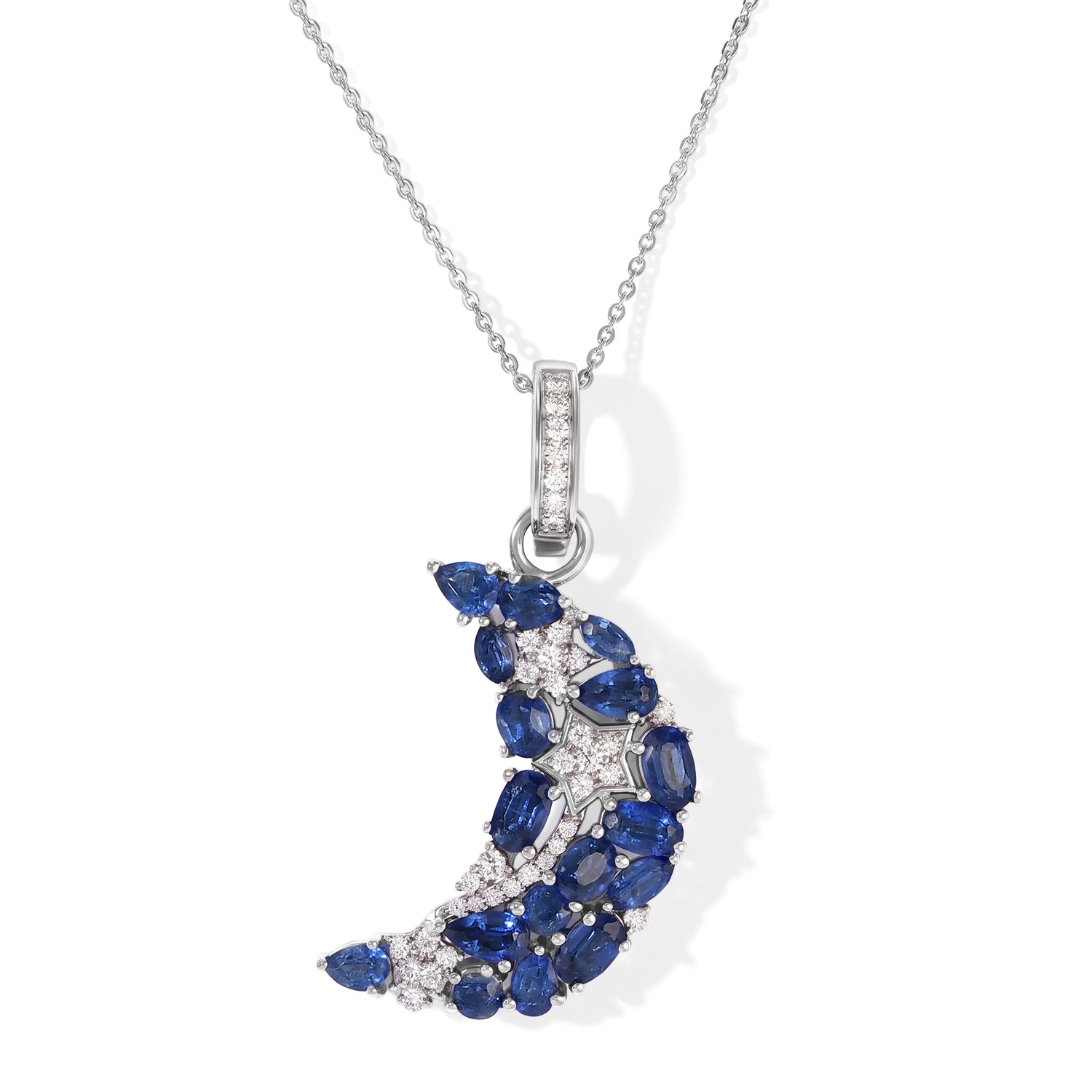 GP - Kashmir kyanite, White Zircon &amp; Blue Sapphire Pendant with Chain (Size 20) in Rhodium Overlay Sterling Silver 4.70 Ct. 4520360 0