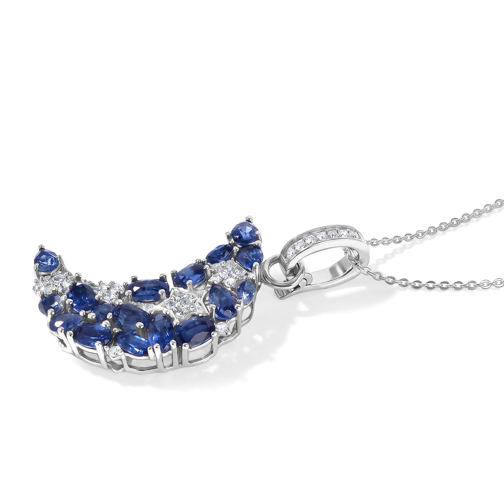 GP - Kashmir kyanite, White Zircon & Blue Sapphire Pendant with Chain (Size 20) in Rhodium Overlay Sterling Silver 4.70 Ct._4520360_2