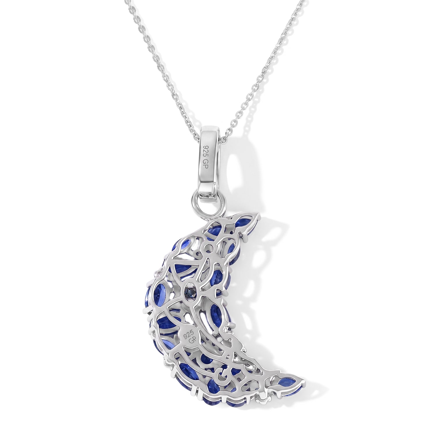 GP - Kashmir kyanite, White Zircon &amp; Blue Sapphire Pendant with Chain (Size 20) in Rhodium Overlay Sterling Silver 4.70 Ct. 4520360 3